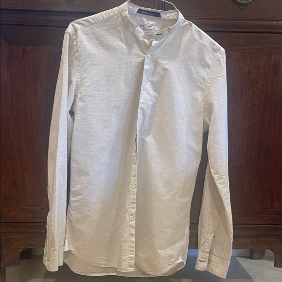 Zara Men's Light Tan Cotton Linen Shirt - Picture 2 of 8